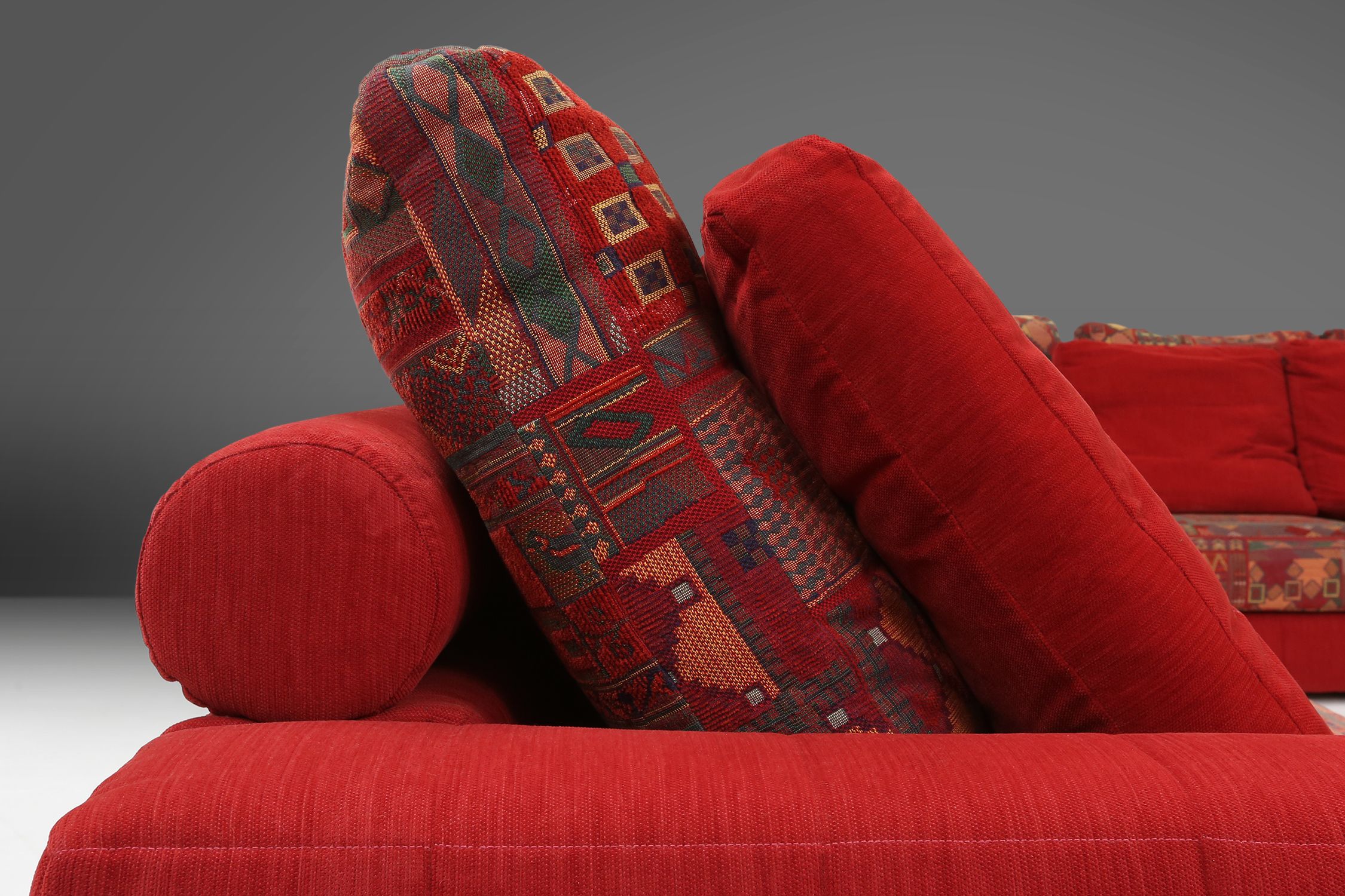 Modular Sofa in Red and Patterned Upholstery by Roche Bobois, France 1980sthumbnail